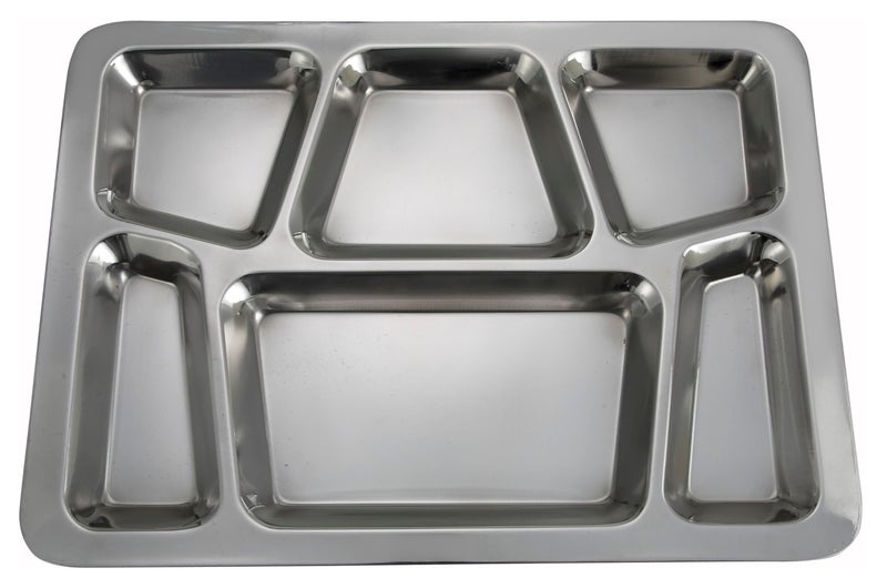 Winco - SMT-2 Winco 6-Compartment Mess Tray, Style B, Stainless Steel, Medium